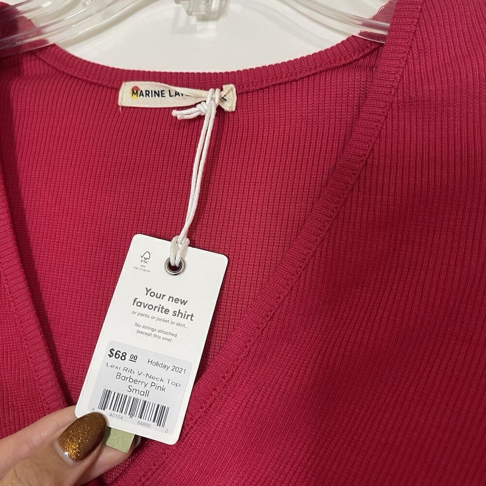 NEW! Marine Layer Lexi rib vneck long sleeve top barberry pink Small - Picture 3 of 6
